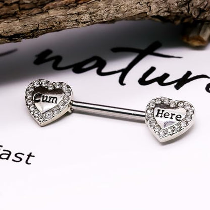 VERAMI 14G 16G Bat Devil Heart Nipple Rings Stainless Steel Heart Nipple Barbell Rings Tongue Rings Body Piercing for Women Men - color: silver CF