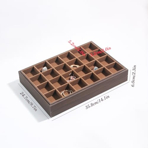 Wood Jewelry Organizer Tray, Earrings Holder (Brown, 2Pc, 24 Grids) | Stackable Earrings Organizer, Earrings Display Tray, 24 Grids Ring Holder, Space-Saving Storage - size: 24Grids+24Grids