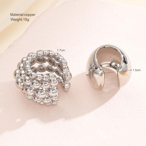 Gold Ear Cuff for Women Non-Piercing Earrings Clip-On Cartilage Earring Gold Plated Beaded Ear Cuff Climber Non-Pierced Wrap Around Earring for Cartilage Dainty Fake Piercings Earings