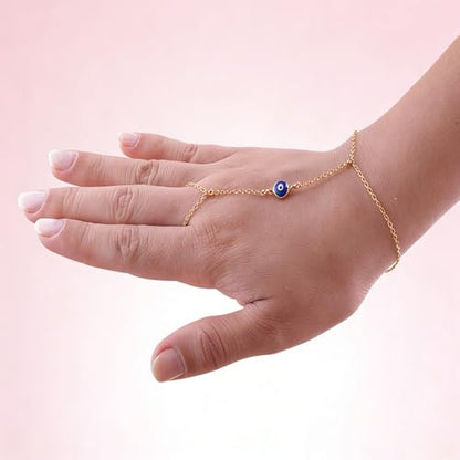 Evil Eye, Heart, Cross-Gold Ring Bracelet Hand Chain Layered Finger Bracelets for Women Delicate Link Chain Jewelry - style: evil eyes