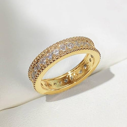 Cubic Zirconia Women's Full Eternity Band Ring | Daily Wear, Office, Work, Business Casual, Everyday Outfit, Stackable, Casual Outing - color: Gold Color