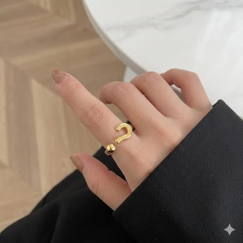 NewZenro 18K Gold Plated Question Mark Open Ring for Women Chic Adjustable Statement Knuckle Ring Minimalist Asymmetric Wrap Band Fashion Jewelry Gift for BFF Birthday