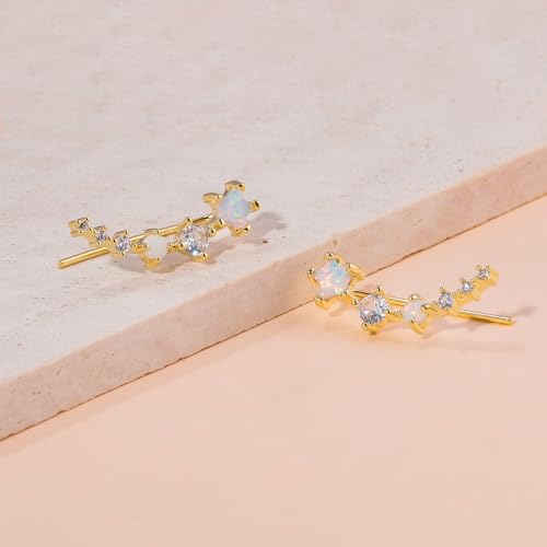 CiNily Star Opal Ear Cuffs Climber Earrings, 14K Gold CZ Ear Crawler Earrings for Women Small Cartilage Stud Earrings Fashion Hypoallergenic Jewelry Christmas Day Gifts, White Gold, Rose Gold - color: Gold-White Opal, size: Star Opal