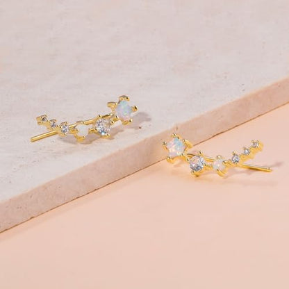 CiNily Star Opal Ear Cuffs Climber Earrings, 14K Gold CZ Ear Crawler Earrings for Women Small Cartilage Stud Earrings Fashion Hypoallergenic Jewelry Christmas Day Gifts, White Gold, Rose Gold - color: Gold-White Opal, size: Star Opal