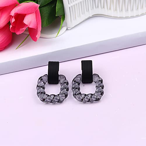 2 Pairs Transparent Acrylic Dangle Earrings Set,Geometric Square Drop Earrings Resin Twist Rectangle Plastic Earrings Jewelry for Women - color: Black Orange