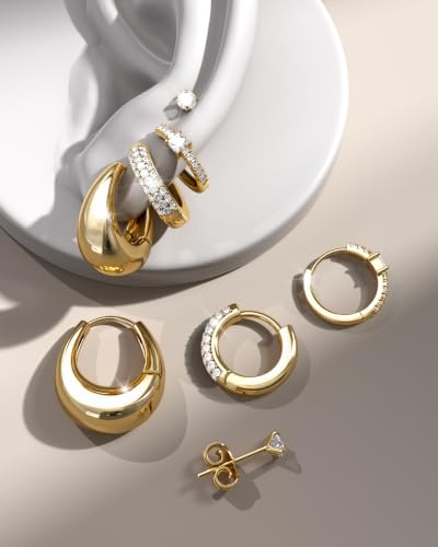 ORAZIO Small Gold Hoop Earrings for Women Hypoallergenic 14K Gold Plated Chunky Huggie Earring Sets for Multiple Piercing Dainty Earing Stacks Set Cute Silver Cartilage Jewelry Trendy Gifts - style: 14K Gold Plated-Chunky Classic