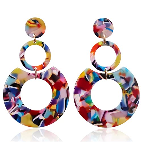 ONLYJUMP Acrylic Dangles Drop Earrings for Women Exaggerated Lightweight Colorful Bohemian Rectangle Circle Geometric Resin Statement Earrings