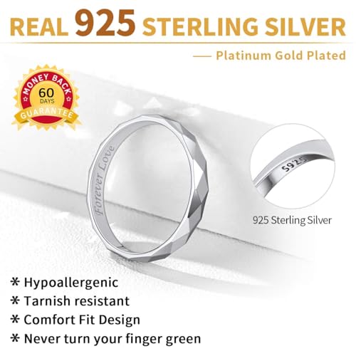 ChicSilver 925 Sterling Silver Ring Customizable Sandblast Finish/Multi-Faceted Ring Wedding Band Comfort Fit Size 4-12 - color: Multi-Faceted