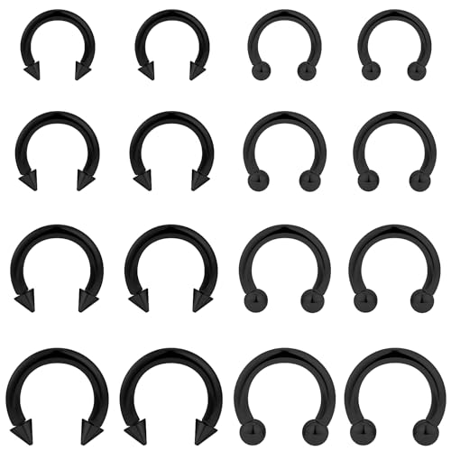 12G Septum Rings Ear Gauges Earrings Hoops Eyebrow Piercings lip Rings Hoop 316L Surgical Steel Cartilage Helix Tragus Rook Daith Earrings Piercing Jewelry for Women Men 10mm 12mm 14mm 16mm - style: 12G，10mm-16mm，Black Tone