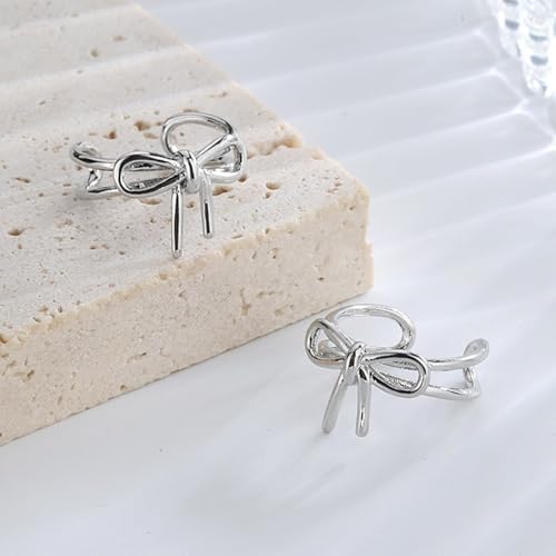 Ear Cuffs for Women Non Piercing Ear Cuff Earrings Non Pierced Cartilage Earrings Adults Christmas Stocking Stuffers Trendy Gifts 2025 - color: E2:2pcs Silver Bow