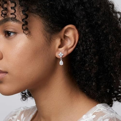 Mchic Dangle Earrings for Women: 18K Gold Plated CZ Drop Earrings Dainty Trendy Hypoallergenic Teardrop Bridal Wedding Style, Sparkly Elegant Dangling Jewelry Gift for Women Bridesmaid Prom Formal - color: Style 3-Silver
