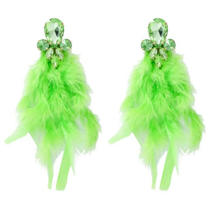 Long Feather Earrings for Women Bohemian Crystal Zirconia Dangle Feather Earrings Crystal Tassel Feather Earrings Wedding Halloween Prom Jewelry - color: Green
