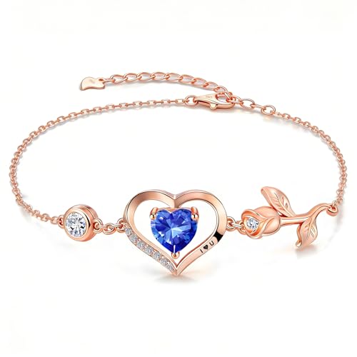 1CT Rose Heart Birthstone Bracelet for Women Love Gift - style: 09-Sept Sapphire Rose Gold