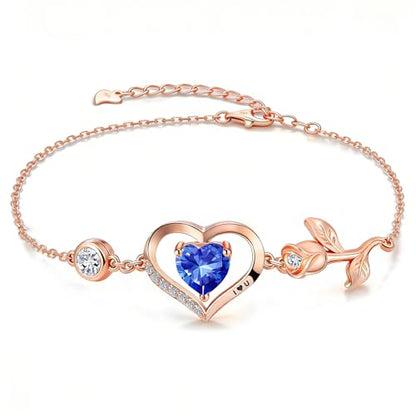 1CT Rose Heart Birthstone Bracelet for Women Love Gift - style: 09-Sept Sapphire Rose Gold