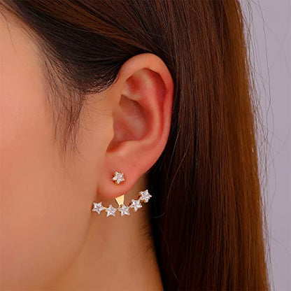 Rhinestone Star Jacket Statement Earrings for Women,14K Gold Cubic Zirconia Climber Stud Jewelry Party Prom Fashion Cartilage Earring Gifts - style: AA