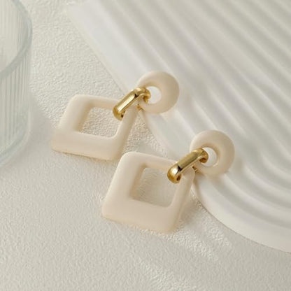 Retro Simple Acrylic Geometric Square Hollow Earrings for Women White Statement Drop Earring