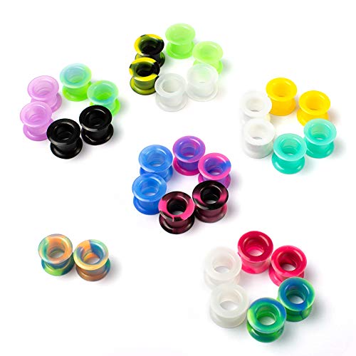 WBRWP 48/32/24/22/20/16/12pcs Ear Tunnels and Plugs - Double Flared Hollow Hard/Soft Silicone Ear Gauges - Ear Expander Stretcher Body Piercing Jewelry 8g-1" - color: 32pcs hard silicone set