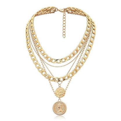 Gold Stack Necklace Chunky Necklaces for Women Trendy Coin Pendant Long Necklaces Western Jewelry for Women Cowgirl Cowboy Chic Country Outfit Boho Accessories Birthday Jewelry Gifts - color: F Gold Layered Chunky Necklaces