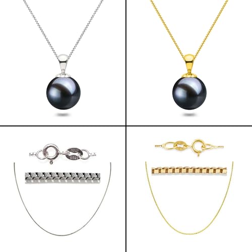 AAAA Black Japanese Akoya Cultured Pearl Pendant, Solitaire Style for Women, 14k White or Yellow Gold Plated Sterling Silver, 16-18" Box Chain, Gift Box & Certificate
