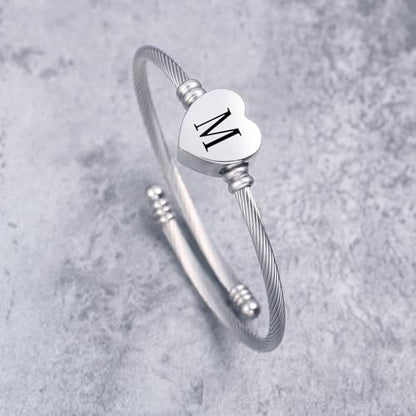 MUERDOU Initial Bracelet for Women Alphabet 26 Letters Bracelet Heart Cable Charm Bracelets Gifts for Her - style: M