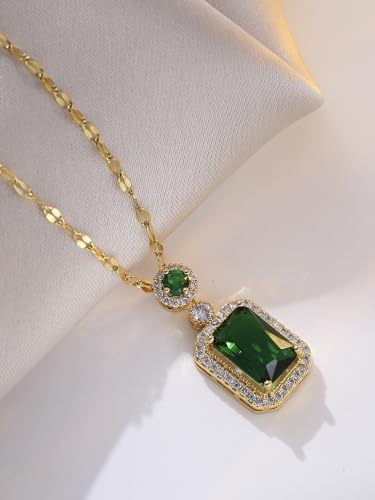2pcs Cubic Zirconia Wedding Jewelry Sets for Women - Elegant CZ Necklace and Earrings Set with 18K Gold Plated Chain Jewelry Perfect as Special Occasion Gift - color: Green