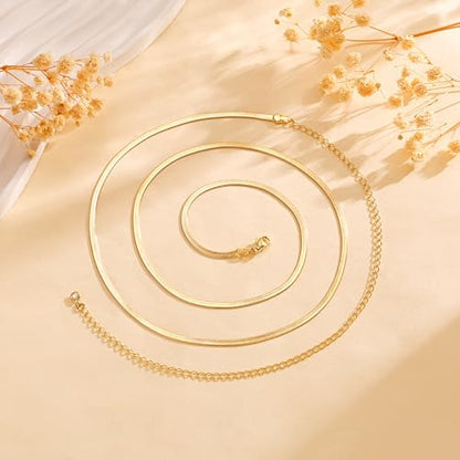 CHESKY 14K Gold Plated Waist Chain for Women, Layered Waist Beads | Silver Plated Gold Body Chains, Beach Summer, Waterproof Snake Belly Belt Chain, Festival Jewelry Accessories for Women - style: snake-gd