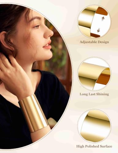2 Pcs Gold Cuff Bangle Bracelet Set for Women Irregular Minimalist Statement Bangle Bracelets Wide Open Chunky Wire Bracelets Wrist Cuff Adjustable Hammered Bracelet - color: Gold C