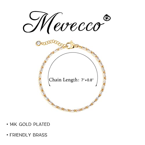 MEVECCO Dainty Chain Bracelets for Women, Layered and Charm Styles | 14K Gold Plated Brass, Select Cubic Zirconia Accents, Single and Multi-Row Structures for Refined Everyday Wristwear - style: Tennis Chain Baguette