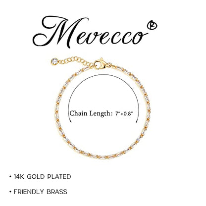 MEVECCO Dainty Chain Bracelets for Women, Layered and Charm Styles | 14K Gold Plated Brass, Select Cubic Zirconia Accents, Single and Multi-Row Structures for Refined Everyday Wristwear - style: Tennis Chain Baguette