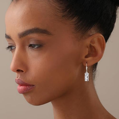 LeCalla 925 Sterling Silver Leverback Drop Earrings | Lightweight Italian Teardrop Dangle Earring for Women - color: Hammer Textured