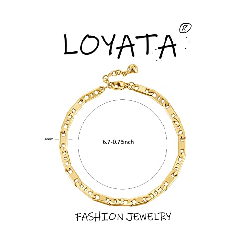 LOYATA Chain Bracelet Gold Link 14K Gold Plated Dainty Pearl Bracelet Simple Jewelry Gift for Women - style: Flat Chain