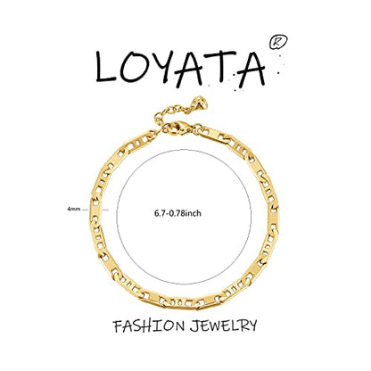 LOYATA Chain Bracelet Gold Link 14K Gold Plated Dainty Pearl Bracelet Simple Jewelry Gift for Women - style: Flat Chain