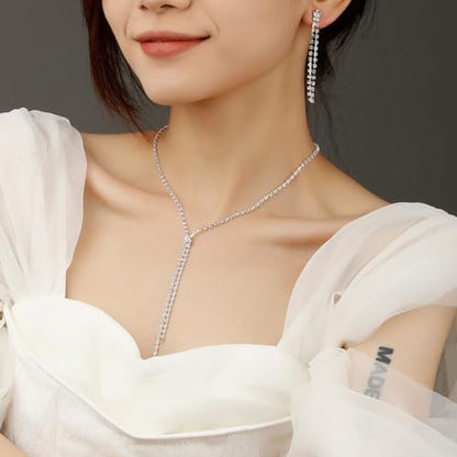 MIFYNN Rhinestone Wedding Set for Women Sparkle Crystal Earrings Necklace Bracelet Jewelry Set Wedding Party Prom Jewelry Set for Brides Bridesmaid - color: Silver1