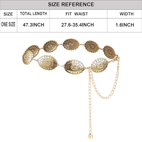 ILuvatar Western Metal Concho Belt for Women Cowgirl Waist Chain for Women Dress Pants Adjustable - color: Gold-t65