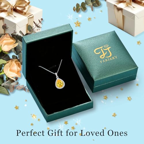 FJ Teardrop Pendant Necklace 925 Sterling Silver Birthstone Jewelry for Women - color: 11 November-Citrine