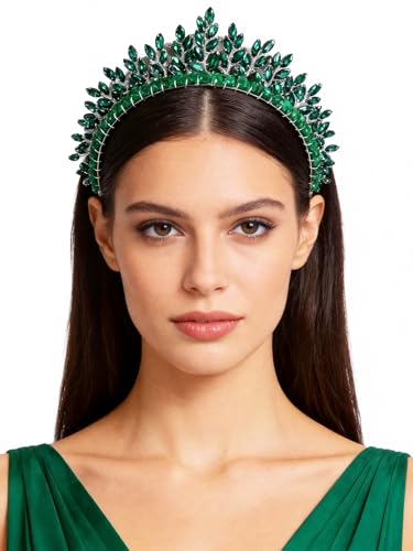 Bridal Rhinestone Headband Wedding Hair Accessories for Women, Pearl Crystal Headband Wedding Costume Headpieces for Brides Princess Quinceanera Christmas Party Prom Birthday(Green) - color: Green