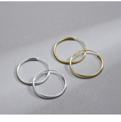 Chic 925 Sterling Silver Big Hoop Earrings Minimalist Round Circle Endless Large Huggie Hoops Statement Earrings 50/60/70/90mm Hypoallergenic Fashion Jewelry Gifts for Women Girls - style: 30mm Gold