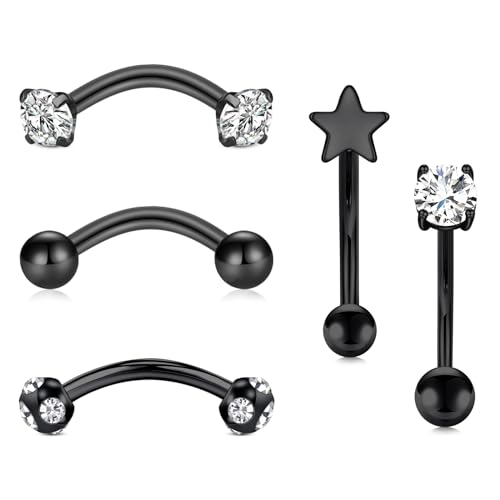 Rook Piercing Jewelry Rook Earrings for Women Eyebrow Rings Surgical Steel Vertical Labret Jewelry 16g 14g Curved Barbell Snug Daith Surface Tragus Piercing Jewelry Silver Gold - color: A8-5pcs black