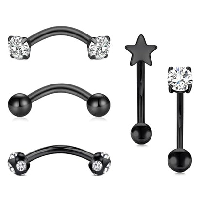 Rook Piercing Jewelry Rook Earrings for Women Eyebrow Rings Surgical Steel Vertical Labret Jewelry 16g 14g Curved Barbell Snug Daith Surface Tragus Piercing Jewelry Silver Gold - color: A8-5pcs black