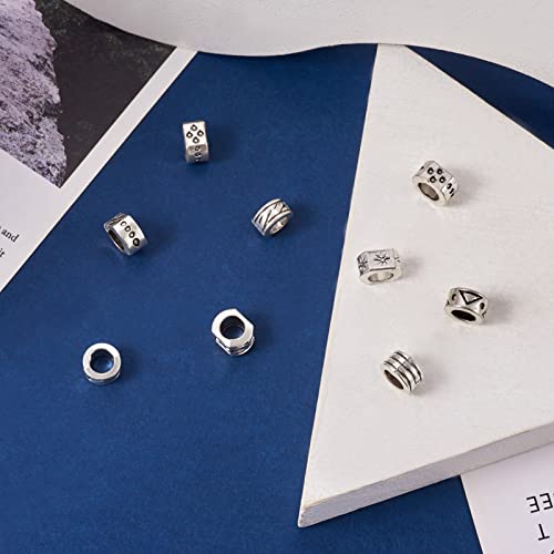 Craftdady 80Pcs Tibetan Alloy Rondelle Column Beads 8 Styles Large Hole Retreo Metal Flat Round European Beads for Jewelry Crafts Making, Hole: 5-6mm - color: Antique Silver, Rondelle Column