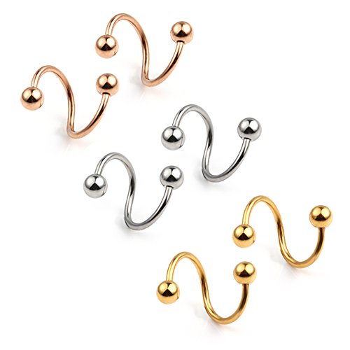Ruifan 16G Stainless Steel Twist Ear Plug Earring Spiral Helix Stud Lip Ring Body Piercing Jewelry 8mm 10mm - style: 3Pairs - 10mm Mix Color
