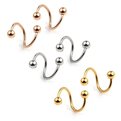 Ruifan 16G Stainless Steel Twist Ear Plug Earring Spiral Helix Stud Lip Ring Body Piercing Jewelry 8mm 10mm - style: 3Pairs - 10mm Mix Color