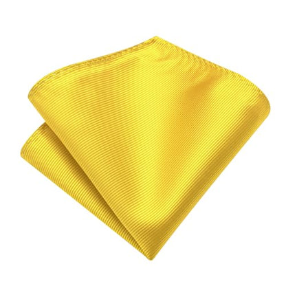 Solid Color Tie and Pocket Square with Tie Clip Lapel Pin Silk Formal Necktie Set Wedding Formal - color: Yellow