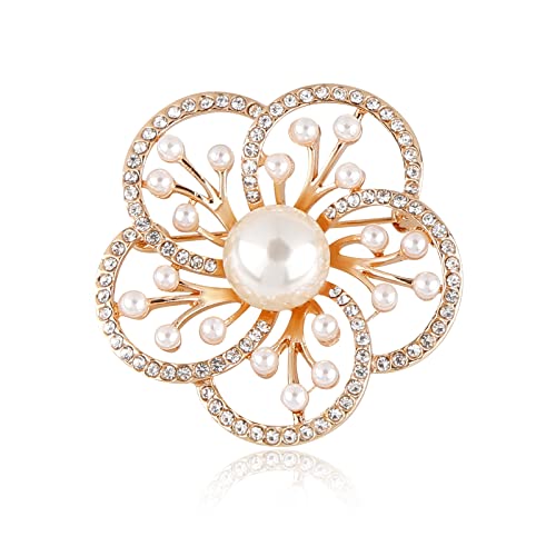 Pearl Diamond Brooch Pins for Dress Sweater Scarf, Wedding Party Decoration Birthday Christmas Gift - style: Flower