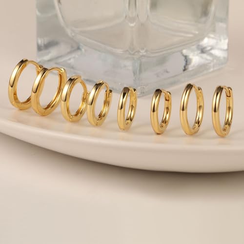 Huggie Hoop Earrings Small Hypoallergenic 14K Gold Plated Huggie Earrings For Women Simple Huggie Stud Earrings - color: Gold-10/10/12/12mm