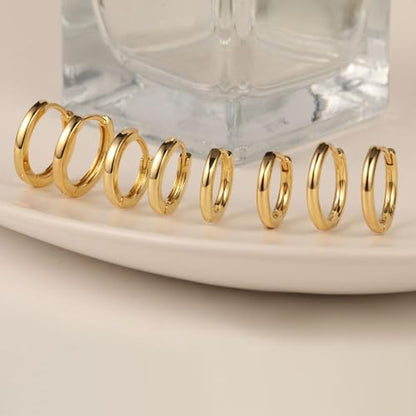 Huggie Hoop Earrings Small Hypoallergenic 14K Gold Plated Huggie Earrings For Women Simple Huggie Stud Earrings - color: Gold-10/10/12/12mm