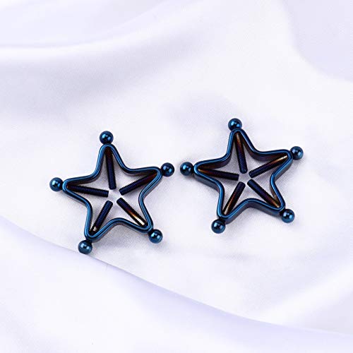 1 Pair Adults Non-Piercings Nipple Shield Adjustable Body Piercing Geometric Stars Nipple Clamp Ring Body Jewelry - color: #1 Blue