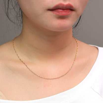 14K Gold Plated Paper Clip Chain Link Necklace Satellite Chain Necklace for Women - color: Singapore Chain Necklace