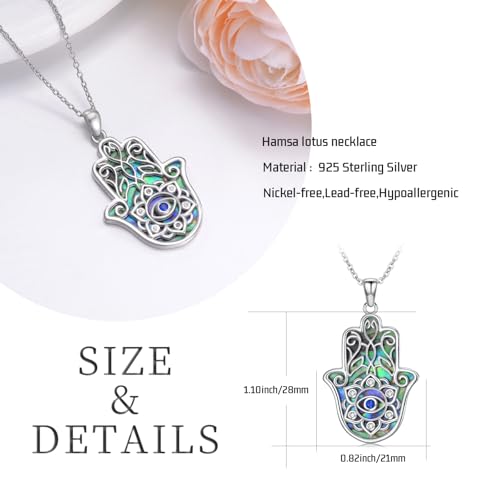 Hamsa Necklace 925 Sterling Silver Evil Eye/Lotus Flower/Star of David/Chai/Yin Yang Hamsa Hand Pendant Jewelry Hand of Fatima Gifts for Women - style: Lotus Hamsa