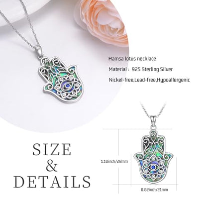 Hamsa Necklace 925 Sterling Silver Evil Eye/Lotus Flower/Star of David/Chai/Yin Yang Hamsa Hand Pendant Jewelry Hand of Fatima Gifts for Women - style: Lotus Hamsa